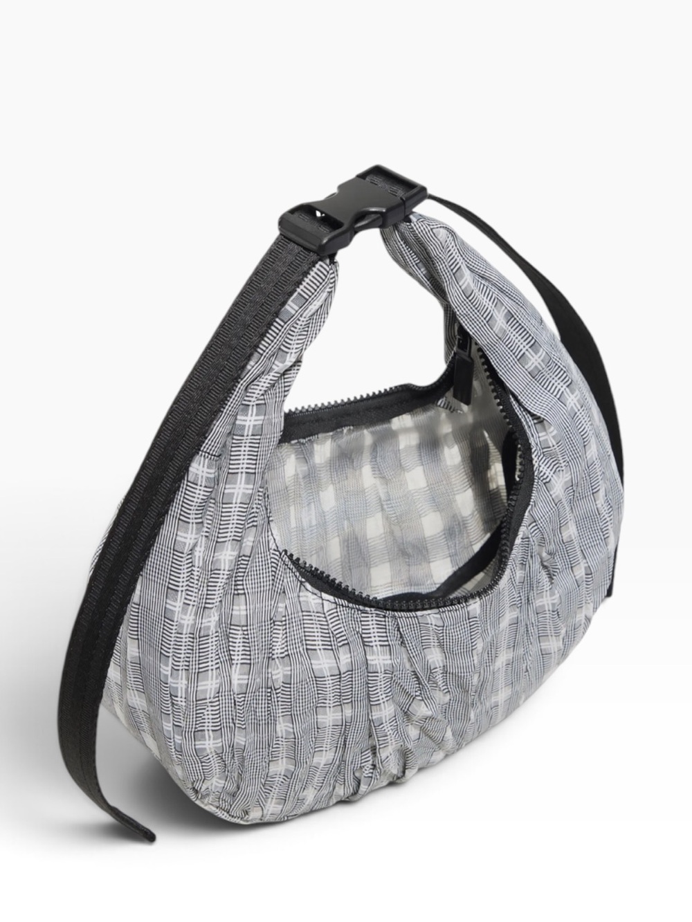 NWT Hunter Lune Ruched Shoulder Bag Gray Black Striped Adjustable Strap